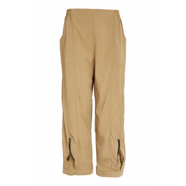 Premium fabric Naya tan trousers with elastic waist and centre seam