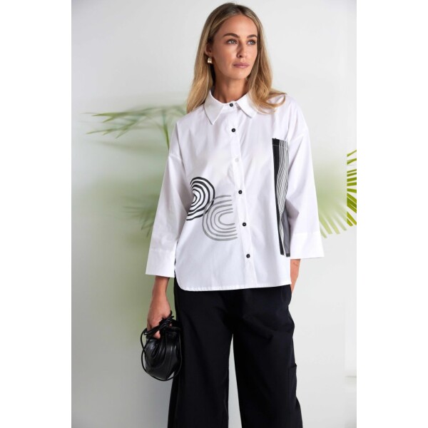 A modern take on the classic white shirt, this Naya Placement Print Shirt blends crisp tailoring with signature design detailing. Crafted primarily from soft stretch cotton