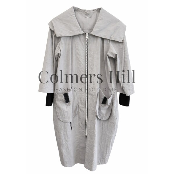 Naya hooded coat silver with D ring pocket trim and contrast zip – Naya Clothing NAS26170