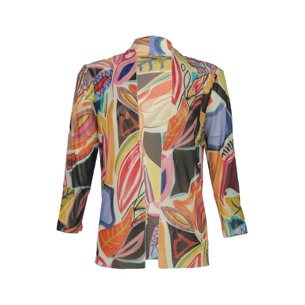 Kozan Meem Mesh Cardigan Leaf print front view