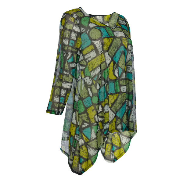 Green abstract mesh top with asymmetric hem by Kozan