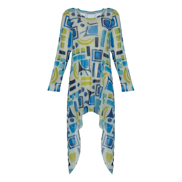 Kozan SH-4281 mesh tunic blue and lime abstract print