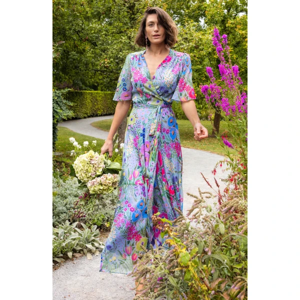 Hope and Ivy floral wrap maxi dress with flutter sleeves