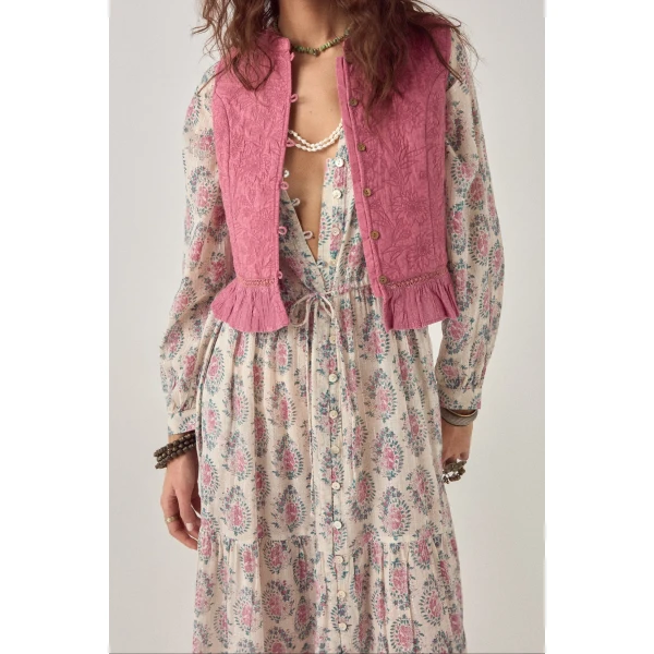 Maison Hotel Mia waistcoat punk pink quilted vest front view