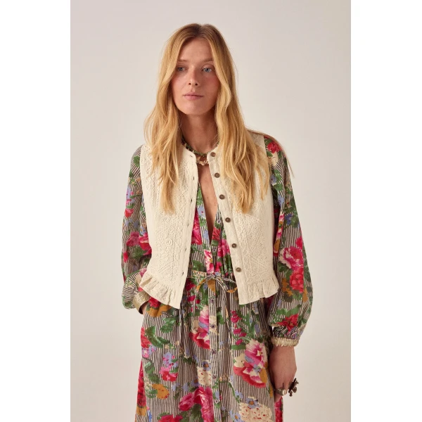 Maison Hotel Thalia waistcoat creme jacquard floral vest front view