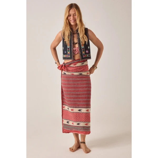 Embroidered cotton canvas waistcoat with mirrored detail womens vest