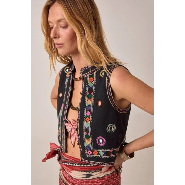 Maison Hotel Artemisa waistcoat black embroidered vest front view