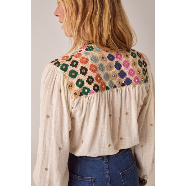 Maison Hotel Cleo blouse back view embroidered yoke detail