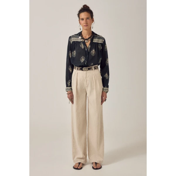 Maison Hotel Marina pant sand linen wide leg trousers front view