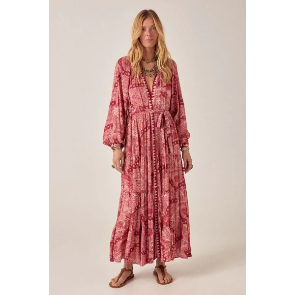 Java print viscose maxi dress tiered skirt movement