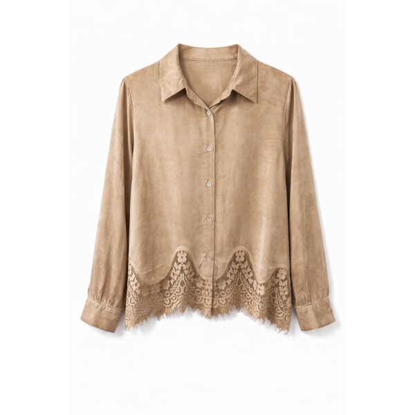 Satin & Lace Shirt in Mushroom