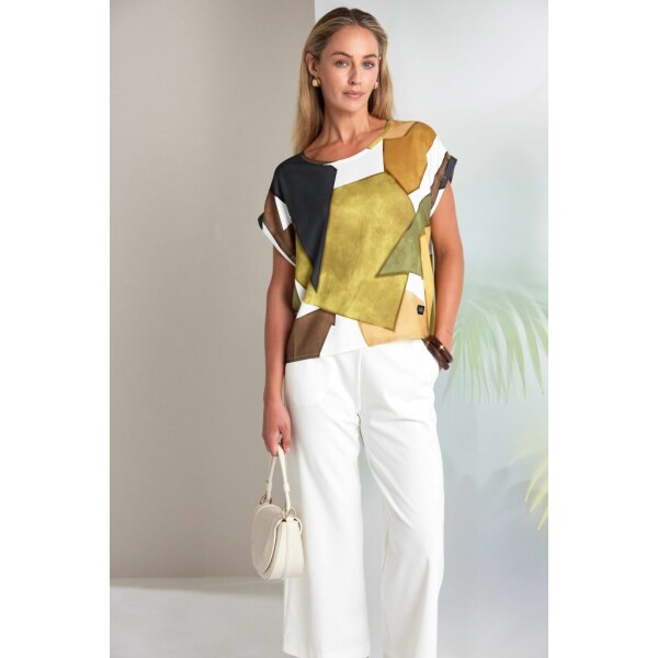 Naya Clothing geometric colour block top in olive and ochre