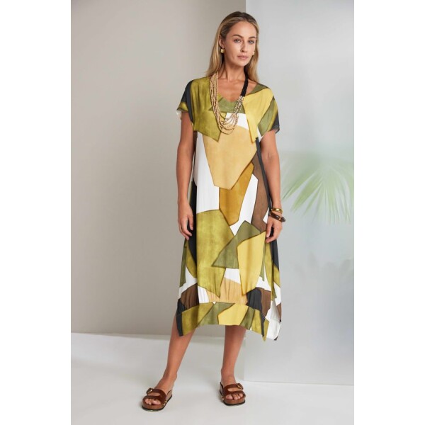Naya multicolour graphic print vee neck dress NAS26151 front view