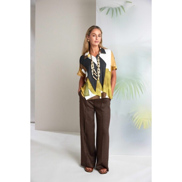 Naya Clothing colour block viscose shirt NAS26152 with chocolate brown wide trousers NAS26240