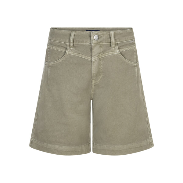 Red Button Kate Shorts in Light Khaki front view with high-rise waist
