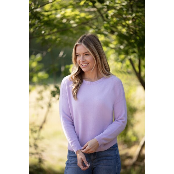 Close-up of pastel lilac round neck sweater by From My Mother’s Garden