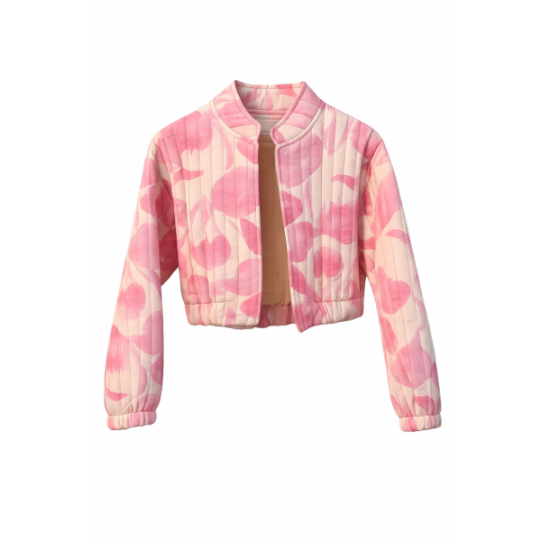 Cropped Padded Jacket in Botanical Pale Pink Print