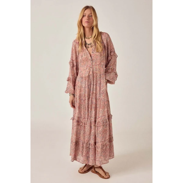 Maison Hotel Paquita dress Wild Dust paisley maxi front view
