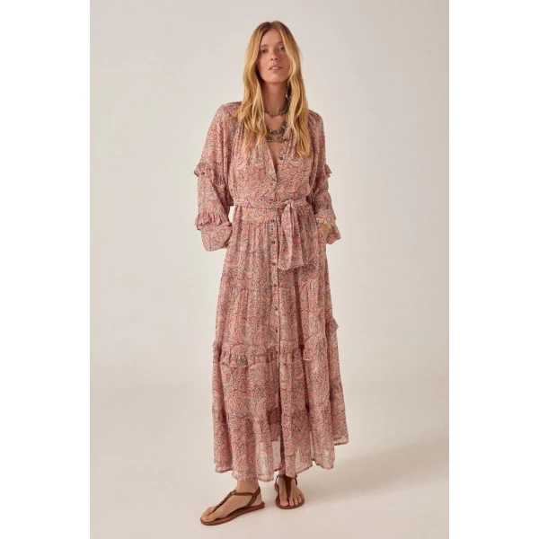 Maison Hotel Paquita dress Wild Dust paisley maxi front view